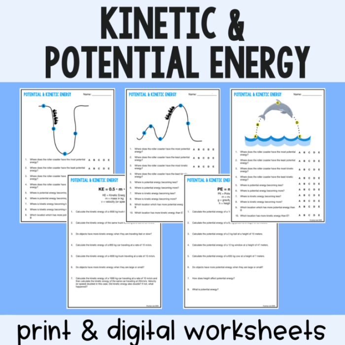 Kinetic and potential energy worksheet answer